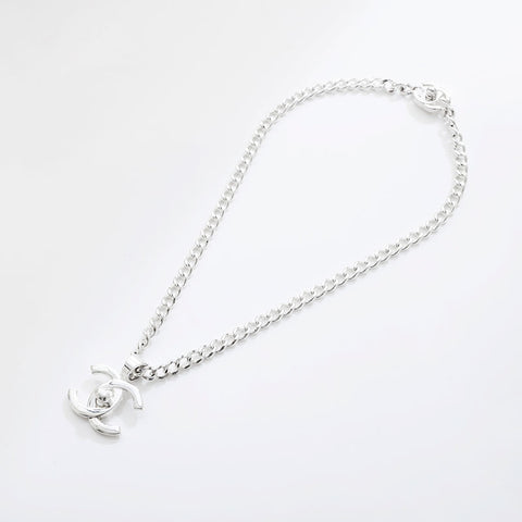 CHANEL 97P 1997P COCO Mark Turn Lock Necklace Silver WS21497