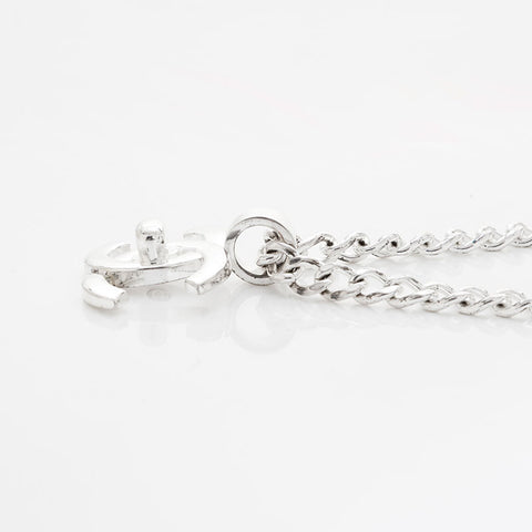 CHANEL 97P 1997P COCO Mark Turn Lock Necklace Silver WS21497