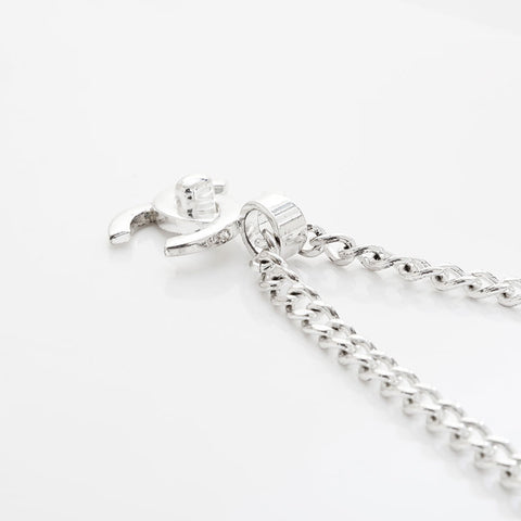 CHANEL 97P 1997P COCO Mark Turn Lock Necklace Silver WS21497