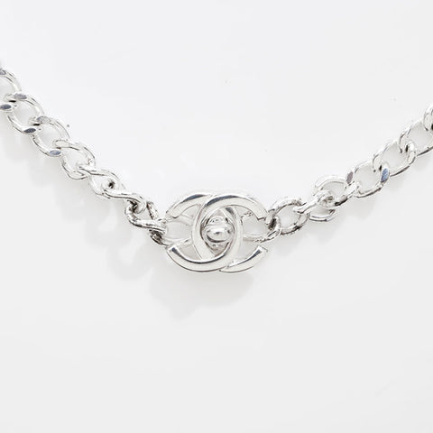 CHANEL 97P 1997P COCO Mark Turn Lock Necklace Silver WS21497