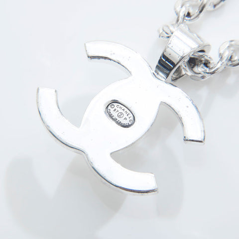 CHANEL 97P 1997P COCO Mark Turn Lock Necklace Silver WS21497