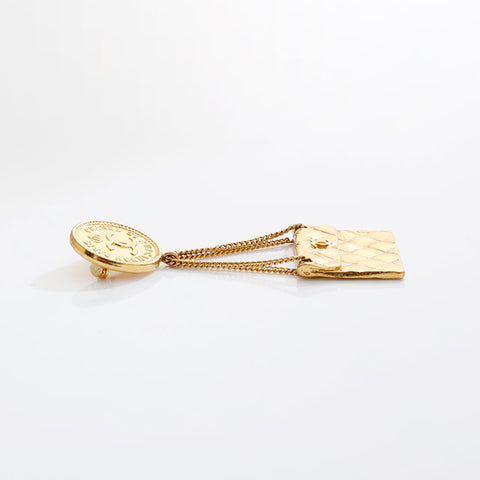 CHANEL Matelasse Drop Coin COCO Mark Brooch gold WS21507