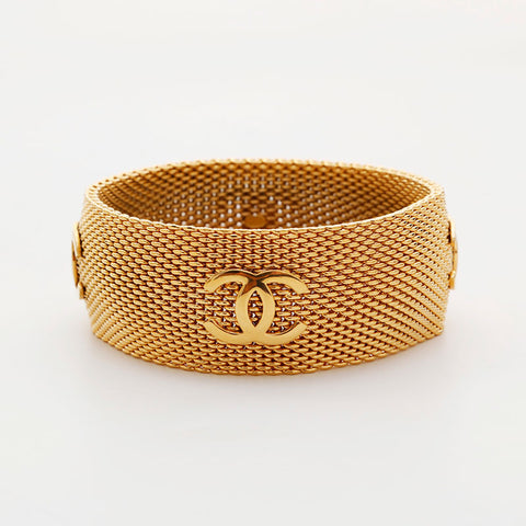 CHANEL COCO Mark Mesh Bangle 96A 1996 bracelet gold WS21508