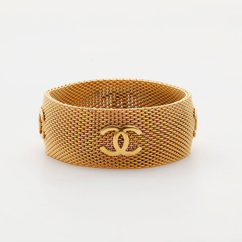 CHANEL COCO Mark Mesh Bangle 96A 1996 bracelet gold WS21508