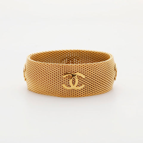 CHANEL COCO Mark Mesh Bangle 96A 1996 bracelet gold WS21508