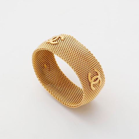 CHANEL COCO Mark Mesh Bangle 96A 1996 bracelet gold WS21508