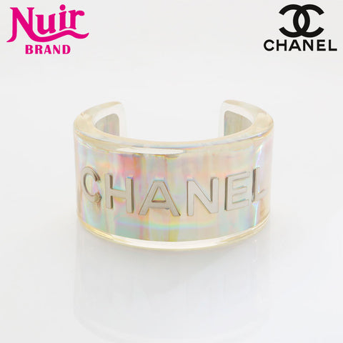 CHANEL 97P 1997 Bangle Logo Clear bracelet Silver WS21512