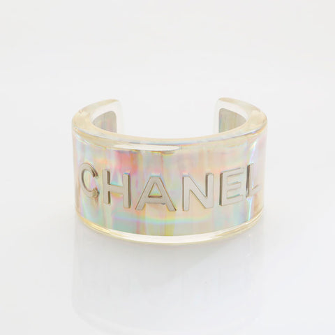 CHANEL 97P 1997 Bangle Logo Clear bracelet Silver WS21512