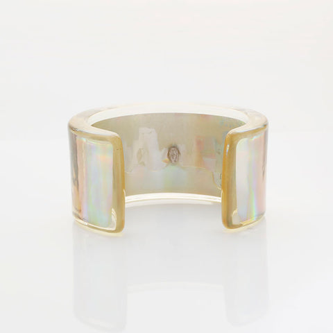 CHANEL 97P 1997 Bangle Logo Clear bracelet Silver WS21512