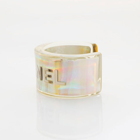 CHANEL 97P 1997 Bangle Logo Clear bracelet Silver WS21512