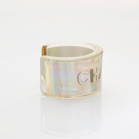 CHANEL 97P 1997 Bangle Logo Clear bracelet Silver WS21512