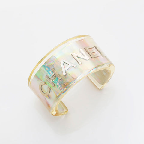 CHANEL 97P 1997 Bangle Logo Clear bracelet Silver WS21512