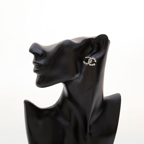 CHANEL 00A 2000 COCO Mark Rhinestone Pierce Silver WS21518
