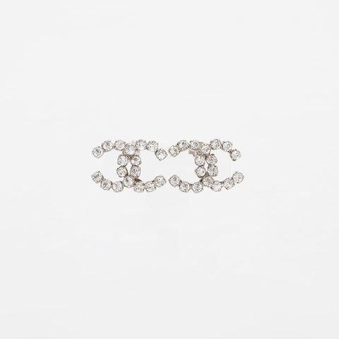 CHANEL 00A 2000 COCO Mark Rhinestone Pierce Silver WS21518