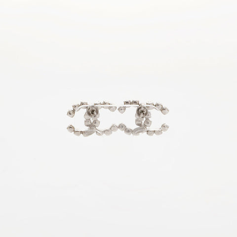 CHANEL 00A 2000 COCO Mark Rhinestone Pierce Silver WS21518