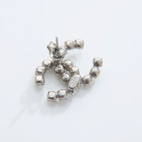 CHANEL 00A 2000 COCO Mark Rhinestone Pierce Silver WS21518
