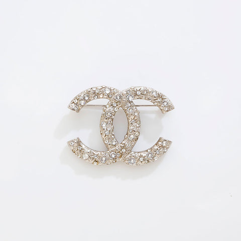 極美品 シャネル CHANEL A15P 2015 ココマーク ラインストン ブローチ  シルバー WS21520