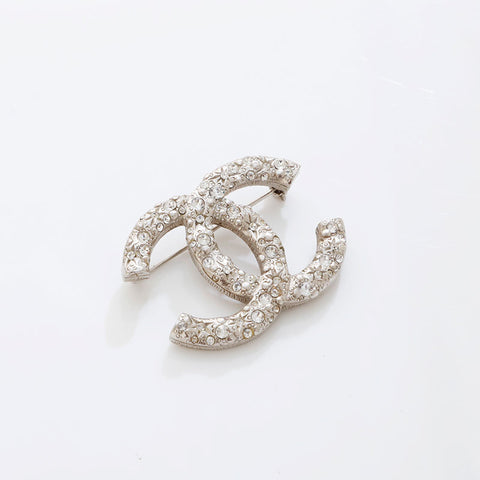 極美品 シャネル CHANEL A15P 2015 ココマーク ラインストン ブローチ  シルバー WS21520