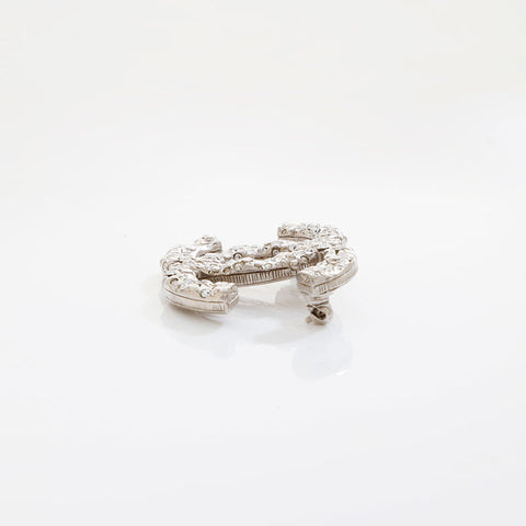 極美品 シャネル CHANEL A15P 2015 ココマーク ラインストン ブローチ  シルバー WS21520