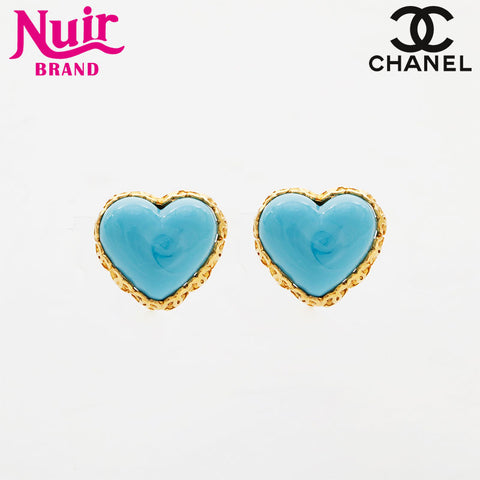 CHANEL 2cc3 1988 Heart Earring blue WS21522