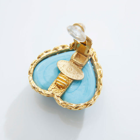 CHANEL 2cc3 1988 Heart Earring blue WS21522