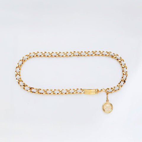 CHANEL Coin Chain Medallion Leather belt gold WS21524