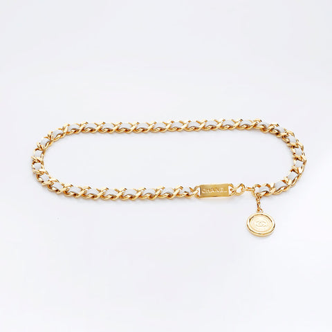 CHANEL Coin Chain Medallion Leather belt gold WS21524