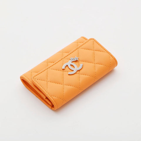 CHANEL Lambskin COCO Mark Matelasse Business Card Case Card Case Orange WS21533