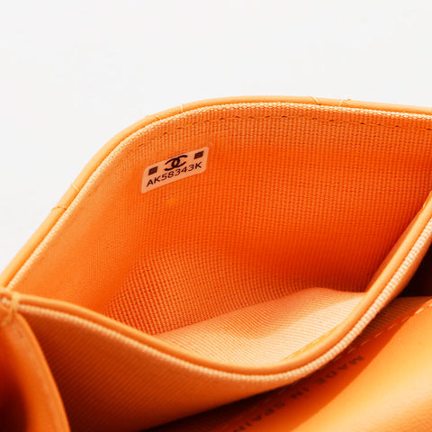 CHANEL Lambskin COCO Mark Matelasse Business Card Case Card Case Orange WS21533