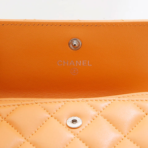 CHANEL Lambskin COCO Mark Matelasse Business Card Case Card Case Orange WS21533
