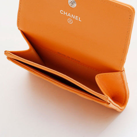 CHANEL Lambskin COCO Mark Matelasse Business Card Case Card Case Orange WS21533
