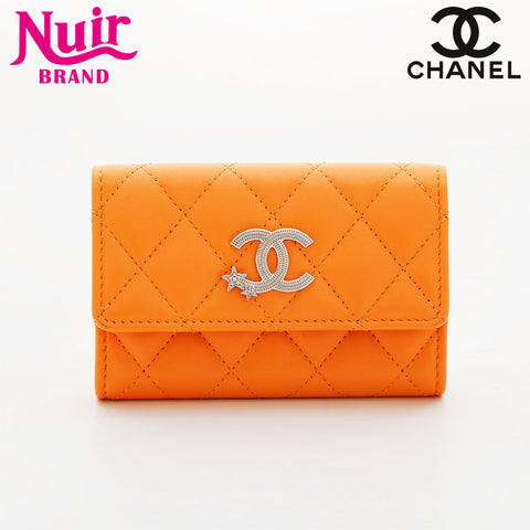 CHANEL Lambskin COCO Mark Matelasse Business Card Case Card Case Orange WS21533