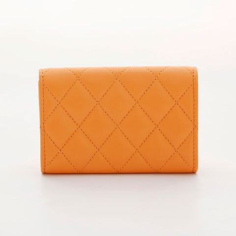 CHANEL Lambskin COCO Mark Matelasse Business Card Case Card Case Orange WS21533