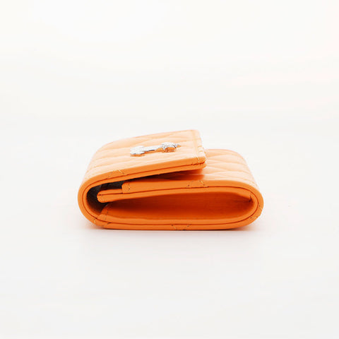 CHANEL Lambskin COCO Mark Matelasse Business Card Case Card Case Orange WS21533