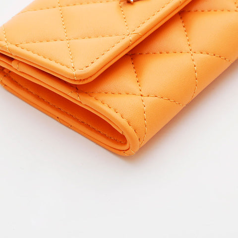 CHANEL Lambskin COCO Mark Matelasse Business Card Case Card Case Orange WS21533
