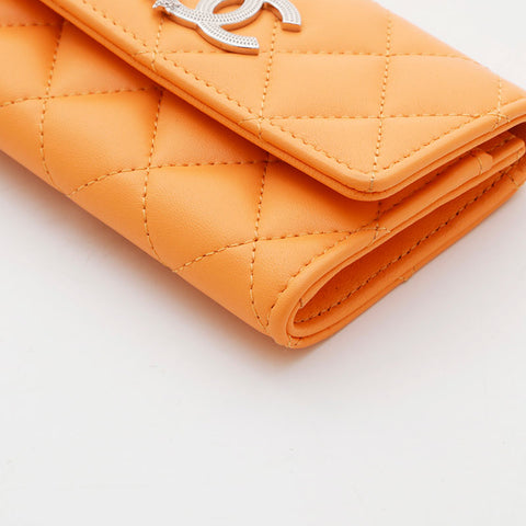 CHANEL Lambskin COCO Mark Matelasse Business Card Case Card Case Orange WS21533