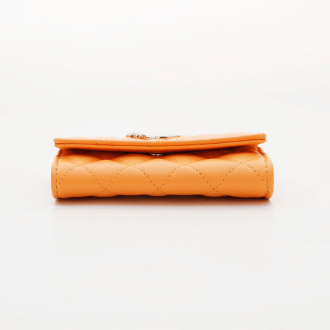 CHANEL Lambskin COCO Mark Matelasse Business Card Case Card Case Orange WS21533