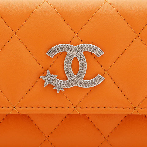 CHANEL Lambskin COCO Mark Matelasse Business Card Case Card Case Orange WS21533