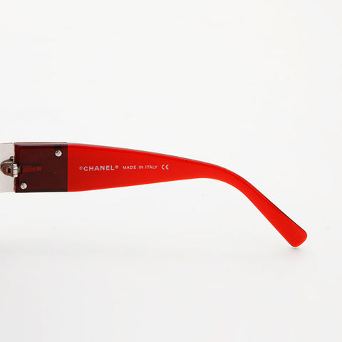 CHANEL Rimless Mini COCO Mark Rhinestone sunglasses Red WS21534