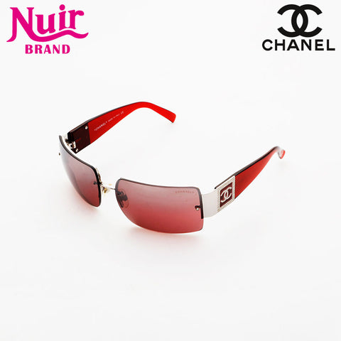 CHANEL Rimless Mini COCO Mark Rhinestone sunglasses Red WS21534