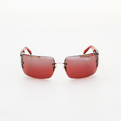 CHANEL Rimless Mini COCO Mark Rhinestone sunglasses Red WS21534