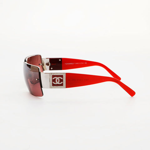 CHANEL Rimless Mini COCO Mark Rhinestone sunglasses Red WS21534