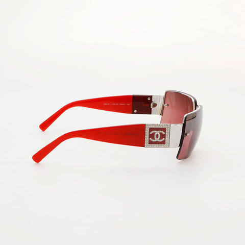 CHANEL Rimless Mini COCO Mark Rhinestone sunglasses Red WS21534