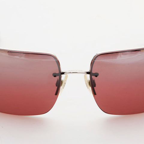 CHANEL Rimless Mini COCO Mark Rhinestone sunglasses Red WS21534