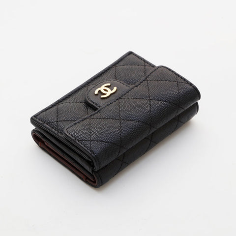 CHANEL No. 26 Caviar Skin Compact COCO Mark 2017-2018 Tri-fold wallet black WS21535