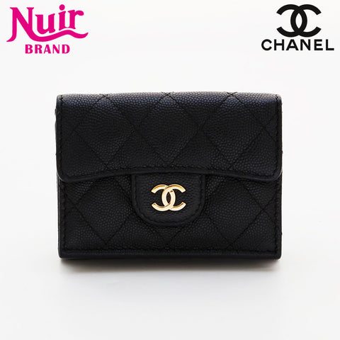 CHANEL No. 26 Caviar Skin Compact COCO Mark 2017-2018 Tri-fold wallet black WS21535
