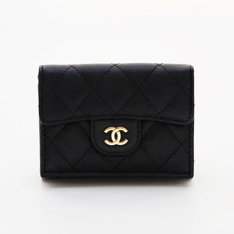 CHANEL No. 26 Caviar Skin Compact COCO Mark 2017-2018 Tri-fold wallet black WS21535
