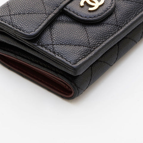 CHANEL No. 26 Caviar Skin Compact COCO Mark 2017-2018 Tri-fold wallet black WS21535