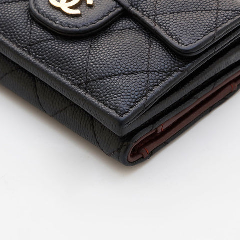 CHANEL No. 26 Caviar Skin Compact COCO Mark 2017-2018 Tri-fold wallet black WS21535