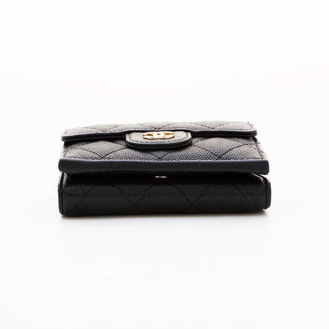 CHANEL No. 26 Caviar Skin Compact COCO Mark 2017-2018 Tri-fold wallet black WS21535